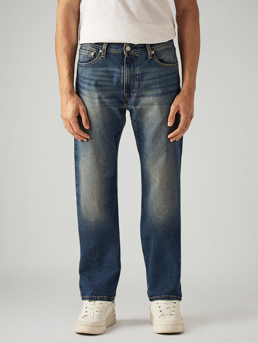 Men's 555 Blue Relaxed Straight Fit Mid Rise Jeans