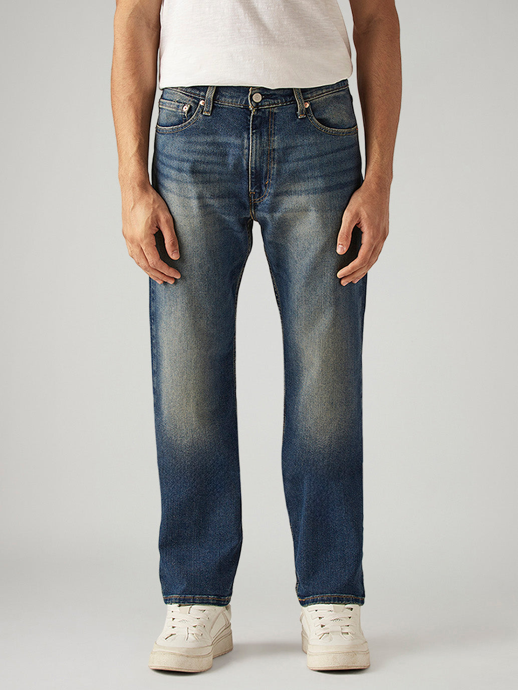 Men's 555 Blue Relaxed Straight Fit Mid Rise Jeans