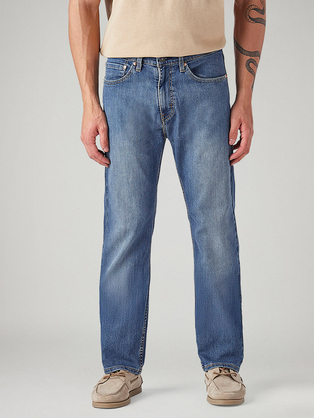 Men's 555 Blue Relaxed Straight Fit Mid Rise Jeans
