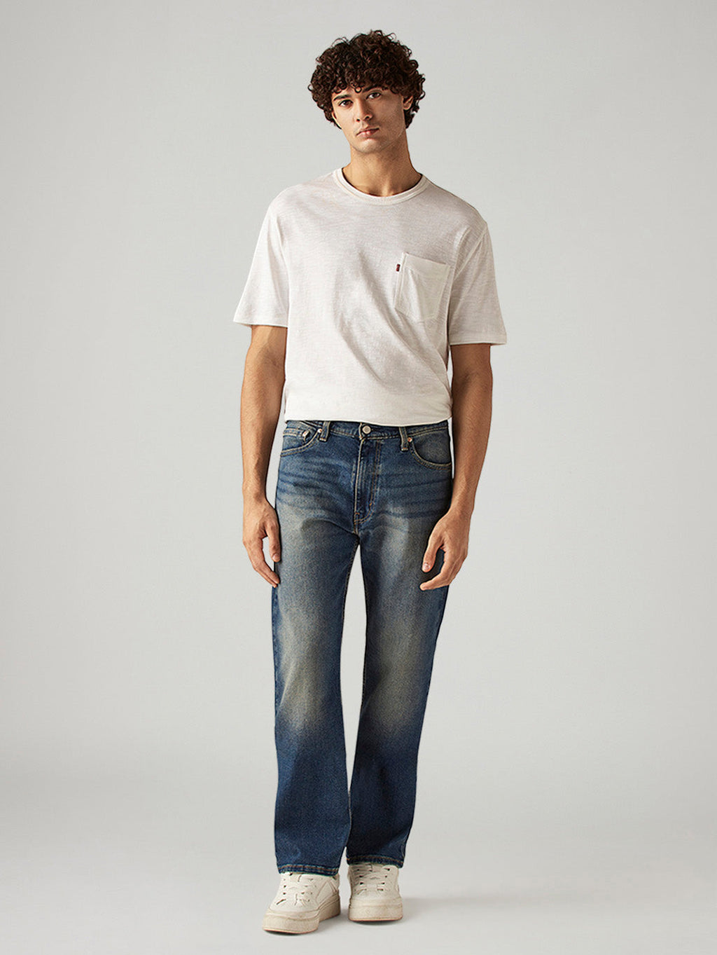 Men's 555 Blue Relaxed Straight Fit Mid Rise Jeans